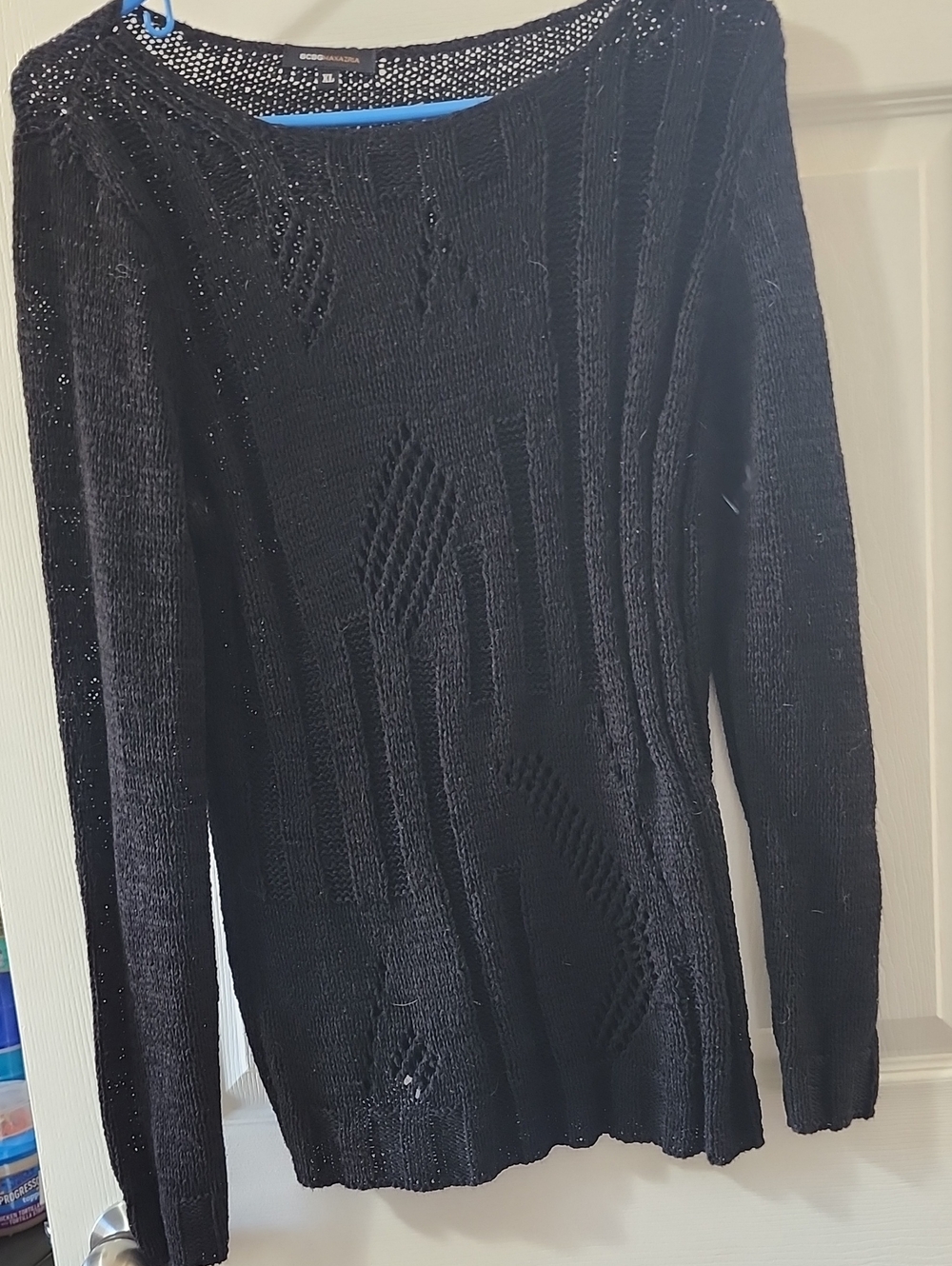 BCBGMaxAzria Black Open-Knit Crewneck Sweater